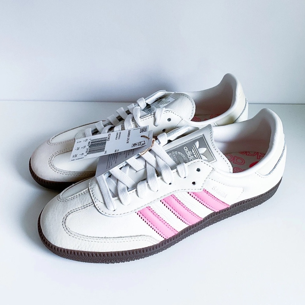 Adidas White Sneakers with Pink Accents